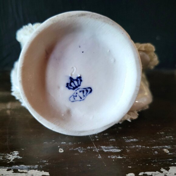 Antique Muller Dresden Lace Figurine Volkstedt Germany Blue MZ Crown Mark *Read - Picture 8 of 14